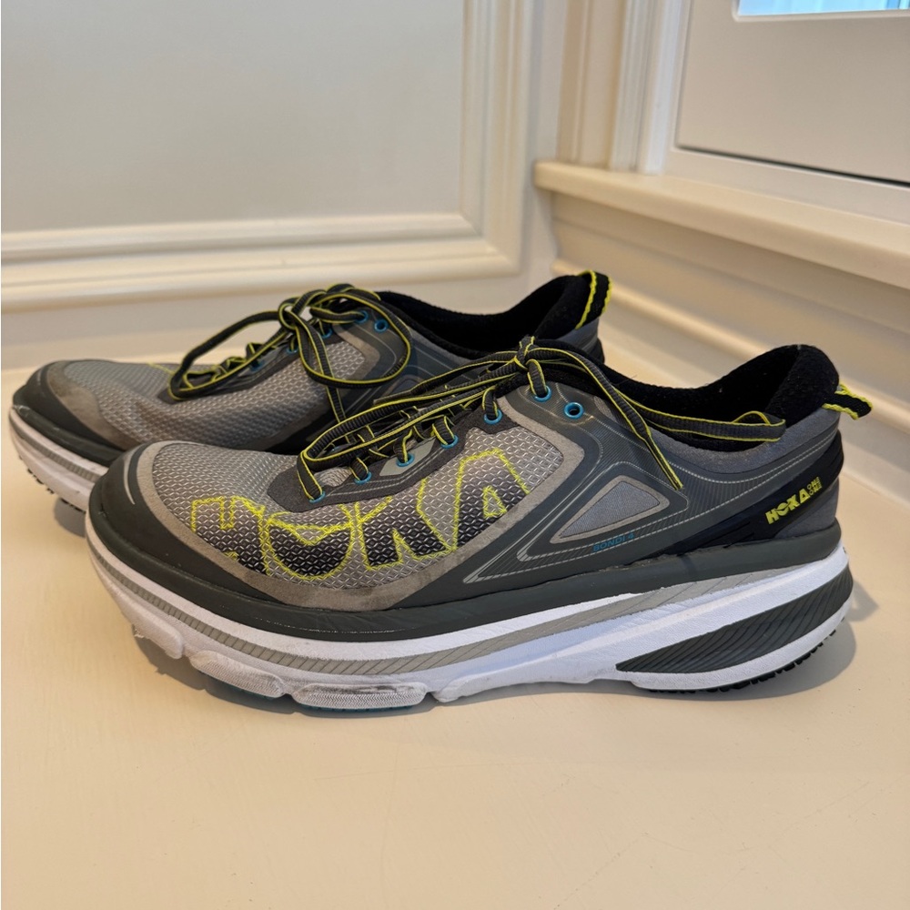 Hoka Gray and Neon Yellow Athletic Shoes